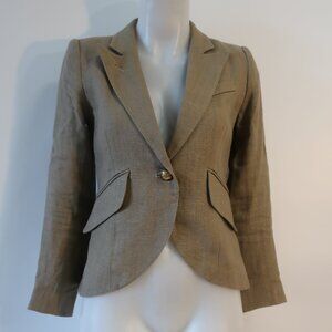Womens Smythe 100% Linen Dark Khaki One Button Duchess Blazer 4